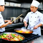 중식조리 자격증 시험 대비 스터디 - **Prompt:** A young, enthusiastic culinary student, wearing a clean white chef's jacket and apron, i...