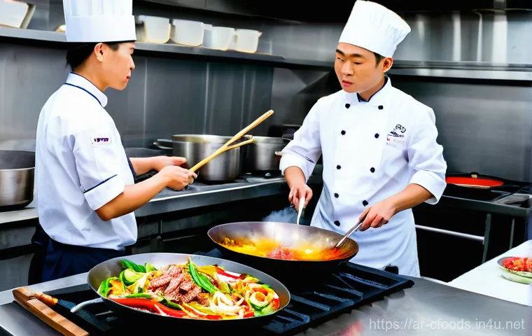 중식조리 자격증 시험 대비 스터디 - **Prompt:** A young, enthusiastic culinary student, wearing a clean white chef's jacket and apron, i...