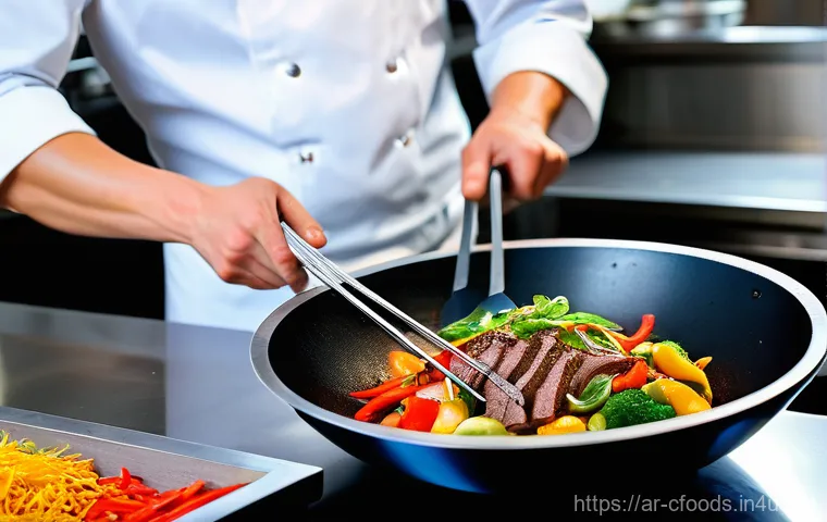 중식조리 자격증 실기 시험 당일 준비 - A focused culinary student, wearing a spotless white chef's uniform, a crisp chef's hat, and a clean...