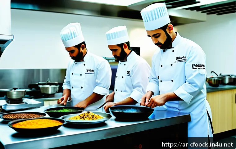 중식조리 자격증 시험 접수 방법 - A modern cooking classroom in a reputable culinary institute in an Arab country, featuring a diverse...