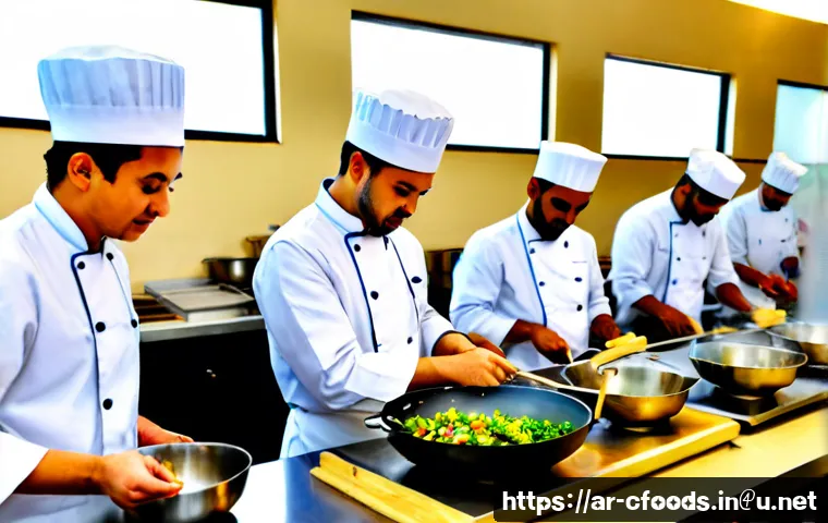 중식조리 자격증 관련 국비지원 과정 - Photorealistic vocational culinary training class for Chinese cuisine certification, Arab adult lear...